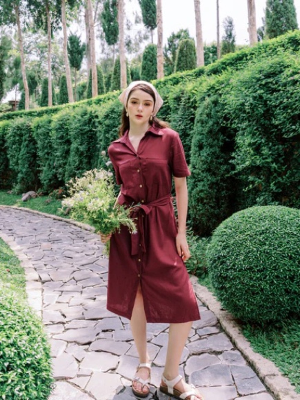 Hannah Canvas 100% Linen Berry Dress